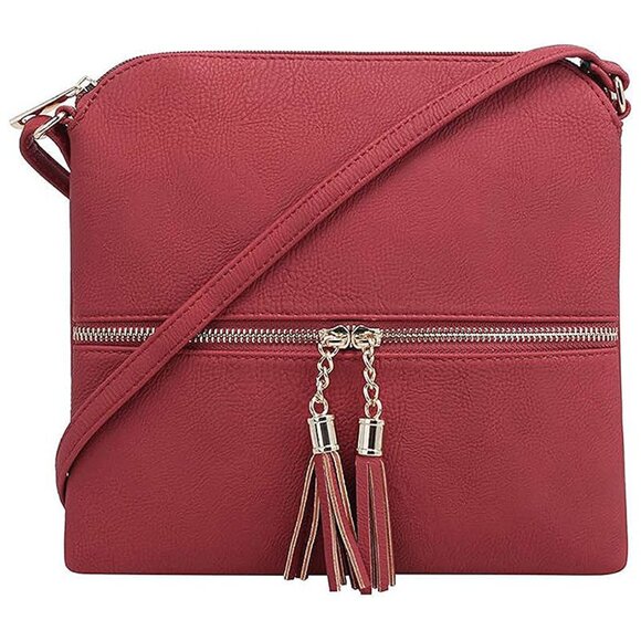 Handbags - Lightweight Medium Crossbody Bag Shoulder Bag with Tassel Red